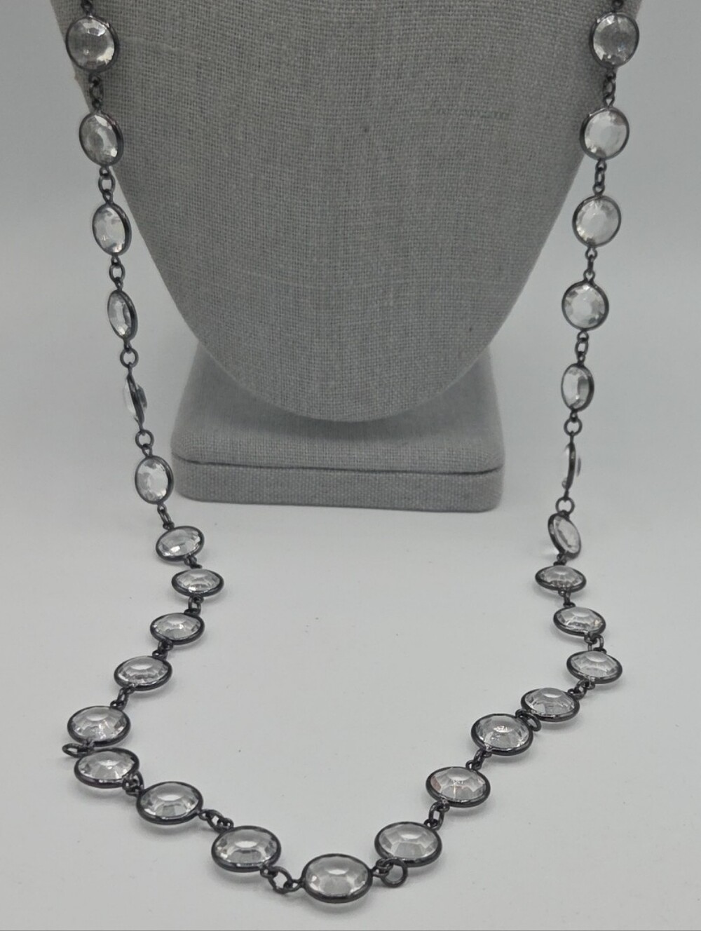 5 for $25! Chico's Crystal Bezel Link Long Necklace - Clear